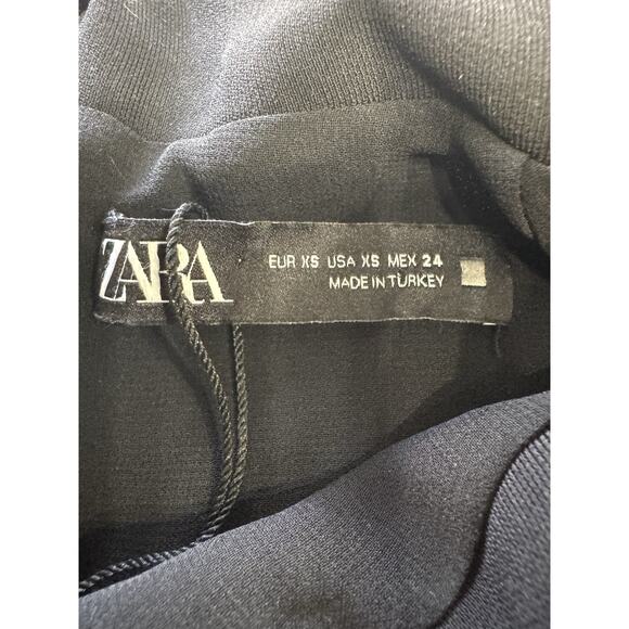 Zara Romper Jumpsuit Dress Black Long Sleeve XS Flood Neck Button Detail - Picture 4 of 6